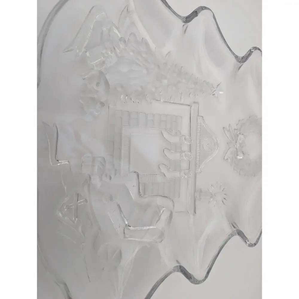 VTG Mikasa Holiday Classics Crystal Christmas Tree Platter Embossed Fireplace